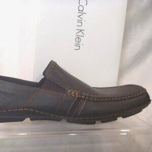 New Calvin Klein Men 10 and 13 M Driver Loafer Shoe Moccasin Brown Leather Nappa